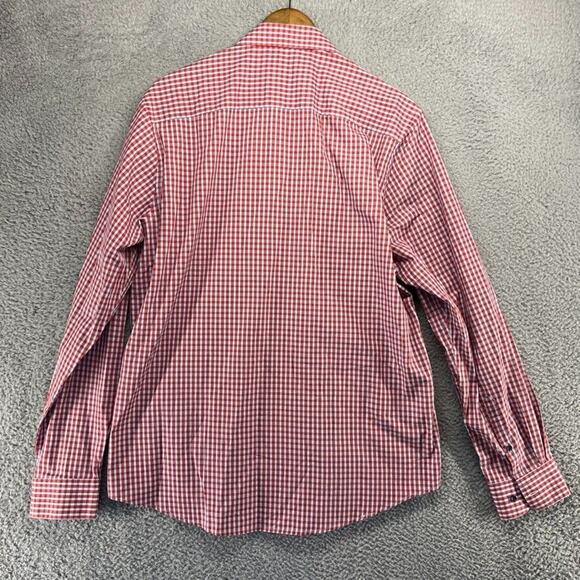 Peter England Shirt Men's 44 Extra Large Red Blue Gingham Check Plaid Slim Fit - Picture 8 of 10